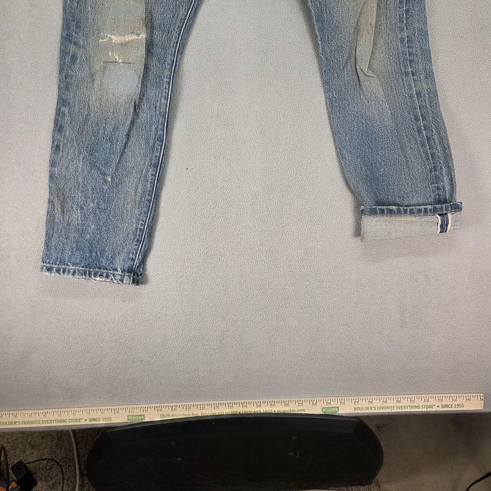 Levis 501 Jeans Mens Selvedge Straight Button Fly Distressed Fits‎ 30x27